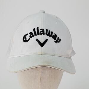 Callaway Golf White Black Letter Lightweight Strapback Baseball Hat Cap